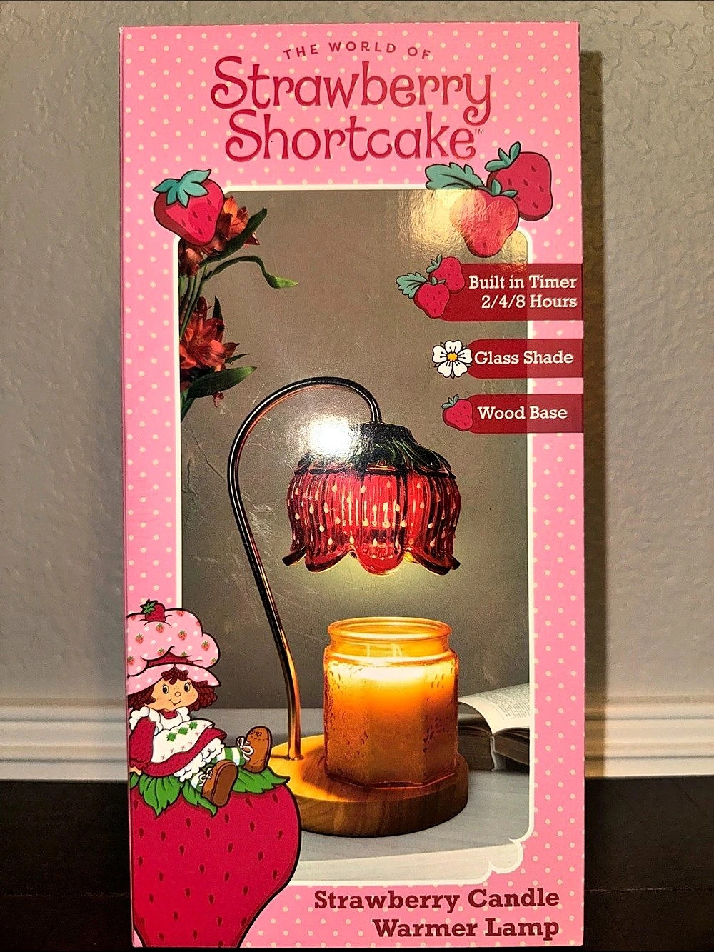 Strawberry Shortcake Strawberry Candle Warmer Lamp Glass Shade Wood Base